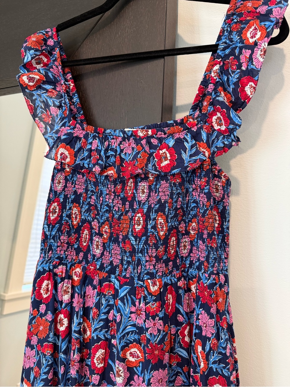 Vineyard Vines Navy Floral Ruffle-Shoulder Dress - Picture 2 of 4